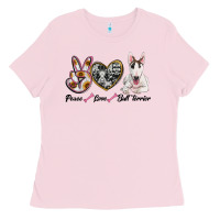 Bubblegum Pink peace love bull terrier Ladies Tee - RanaPortraitStore