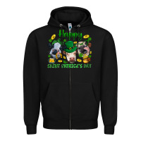 Black Happy Saint Patrick'S Day With Clover Zipper Hoodie - BundleAndBundleShop