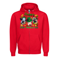 Red Happy Saint Patrick'S Day With Clover Zipper Hoodie - BundleAndBundleShop
