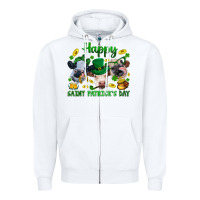 White Happy Saint Patrick'S Day With Clover Zipper Hoodie - BundleAndBundleShop