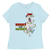 Baby Blue merry and bright white shepherd Ladies Tee - RanaPortraitStore