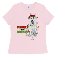 Bubblegum Pink merry and bright white shepherd Ladies Tee - RanaPortraitStore