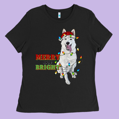 Merry And Bright White Shepherd Ladies Tee Designed By Ranaportraitstore