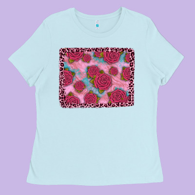 Pink Rose Leopard Background Ladies Tee Designed By Jahusdesignshop