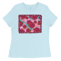 Baby Blue pink rose leopard background Ladies Tee - JahusDesignShop