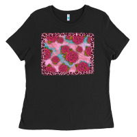 Black pink rose leopard background Ladies Tee - JahusDesignShop
