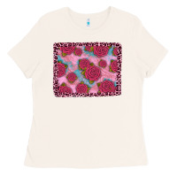 Bone pink rose leopard background Ladies Tee - JahusDesignShop