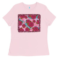 Bubblegum Pink pink rose leopard background Ladies Tee - JahusDesignShop