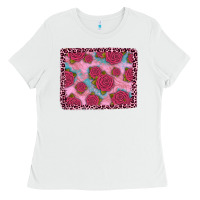White pink rose leopard background Ladies Tee - JahusDesignShop
