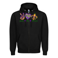 Black Peace Love Mardi Gras Zipper Hoodie - BundleAndBundleShop