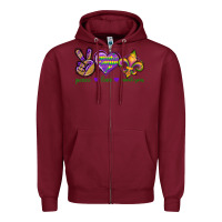 Burgundy Peace Love Mardi Gras Zipper Hoodie - BundleAndBundleShop