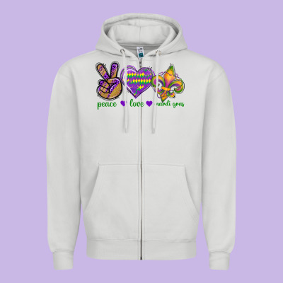 Peace Love Mardi Gras Zipper Hoodie Designed By Bundleandbundleshop