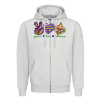 Dove Grey Peace Love Mardi Gras Zipper Hoodie - BundleAndBundleShop