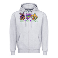 Heather Grey Peace Love Mardi Gras Zipper Hoodie - BundleAndBundleShop