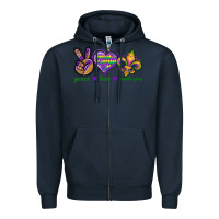 Navy Peace Love Mardi Gras Zipper Hoodie - BundleAndBundleShop