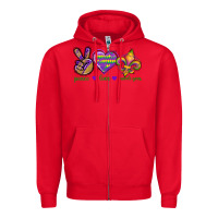 Red Peace Love Mardi Gras Zipper Hoodie - BundleAndBundleShop