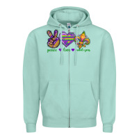 Seafoam Peace Love Mardi Gras Zipper Hoodie - BundleAndBundleShop