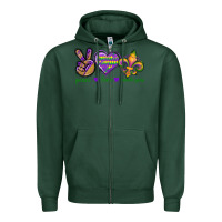 Sports Green Peace Love Mardi Gras Zipper Hoodie - BundleAndBundleShop