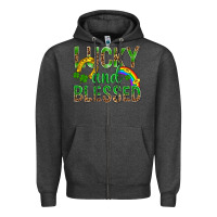Charcoal Heather Lucky And Blessed St Patricks Zipper Hoodie - BundleAndBundleShop