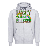 Heather Grey Lucky And Blessed St Patricks Zipper Hoodie - BundleAndBundleShop