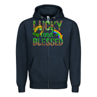 Navy Lucky And Blessed St Patricks Zipper Hoodie - BundleAndBundleShop