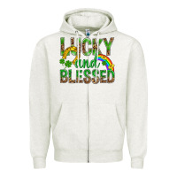 Oatmeal Heather Lucky And Blessed St Patricks Zipper Hoodie - BundleAndBundleShop