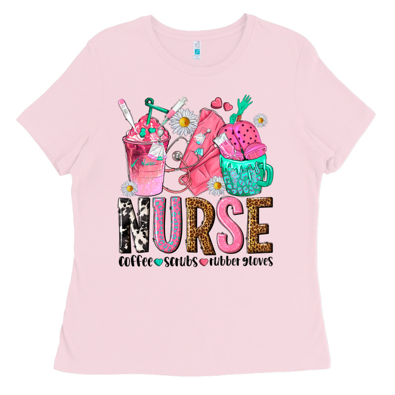 Nurse Coffee Scrubs Rubber Gloves Ladies Tee by texasbilliewilder | Teevron