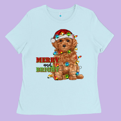 Merry And Bright Toy Poodle Ladies Tee Designed By Ranaportraitstore