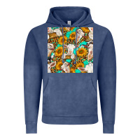 Vintage Denim sunflowers and goat western seamless pattern Vintage Hoodie - BundleAndBundleShop