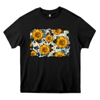 Black cowhide sunflower pattern Heavy Core Tee - Zillion Design Studio