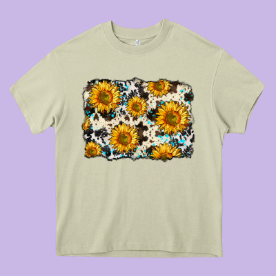 Cowhide Sunflower Pattern Heavy Core Tee Designed By Zillion Design Studio