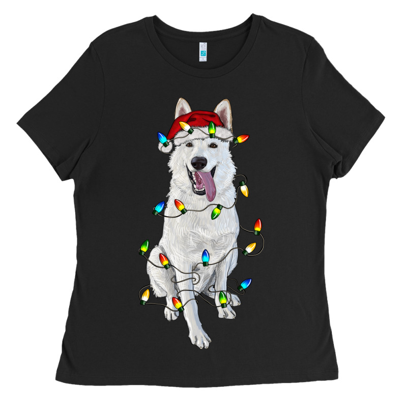 Christmas White Shepherd With Christmas Lights Ladies Tee by RanaPortraitStore | Teevron