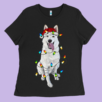 Christmas White Shepherd With Christmas Lights Ladies Tee Designed By Ranaportraitstore