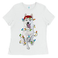 White christmas white shepherd with christmas lights Ladies Tee - RanaPortraitStore