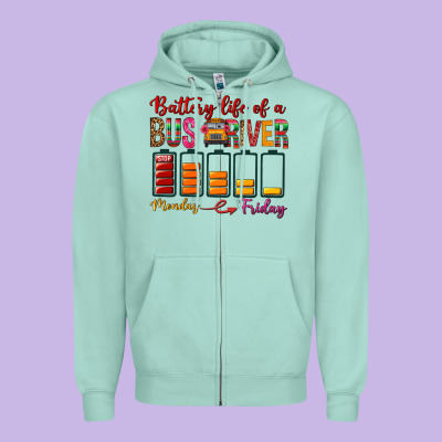 Battery Life Of A Bus Driver Zipper Hoodie Designed By Bundleandbundleshop