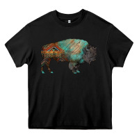 Black aztec bison Heavy Core Tee - RanaPortraitStore