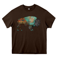 Chocolate Brown aztec bison Heavy Core Tee - RanaPortraitStore