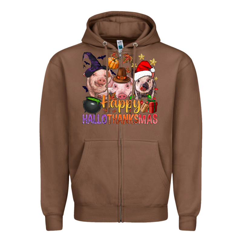 Happy Hallothanksmas Pigs Zipper Hoodie by BundleAndBundleShop | Teevron
