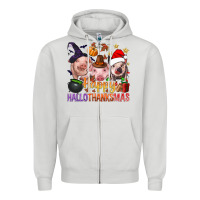 Dove Grey Happy Hallothanksmas Pigs Zipper Hoodie - BundleAndBundleShop