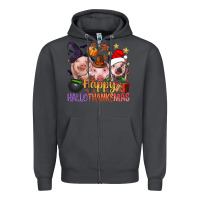 Smoke Happy Hallothanksmas Pigs Zipper Hoodie - BundleAndBundleShop