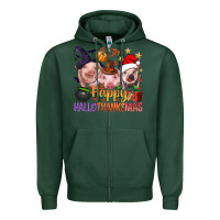 Sports Green Happy Hallothanksmas Pigs Zipper Hoodie - BundleAndBundleShop