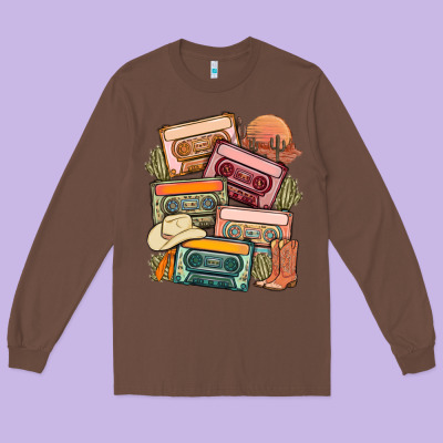 Customized Country Cassette Tapes Long Sleeve Tee Designed By Maliassmallbusiness