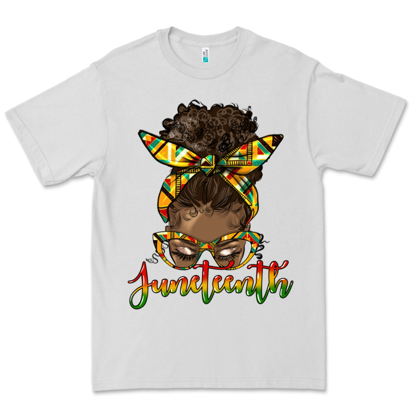 Juneteenth Black Woman Messy Bun Premium Tee by HRA Design Shop | Teevron