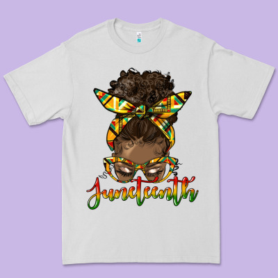 Juneteenth Black Woman Messy Bun Premium Tee Designed By Hra Design Shop