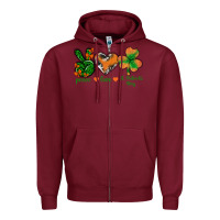 Burgundy Peace Love St.Patrick's Day Zipper Hoodie - BundleAndBundleShop