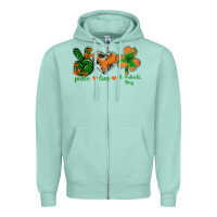Seafoam Peace Love St.Patrick's Day Zipper Hoodie - BundleAndBundleShop