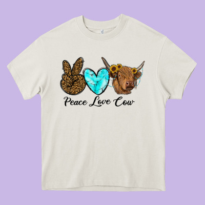 Peace Love Cow Heavy Core Tee Designed By Ranaportraitstore