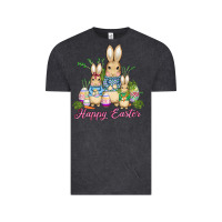 Vintage Black easter bunny family wıth carrots and eggs Vintage Tee - AdoDesignShop