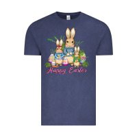 Vintage Denim easter bunny family wıth carrots and eggs Vintage Tee - AdoDesignShop