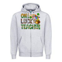 Heather Grey One Lucky Teacher St. Patricks Zipper Hoodie - BundleAndBundleShop